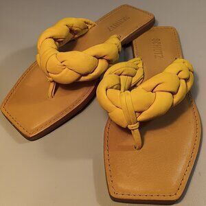 SCHUTZ women's 'Cicely' braided leather square toe flip fop sandals sz 7.5 B